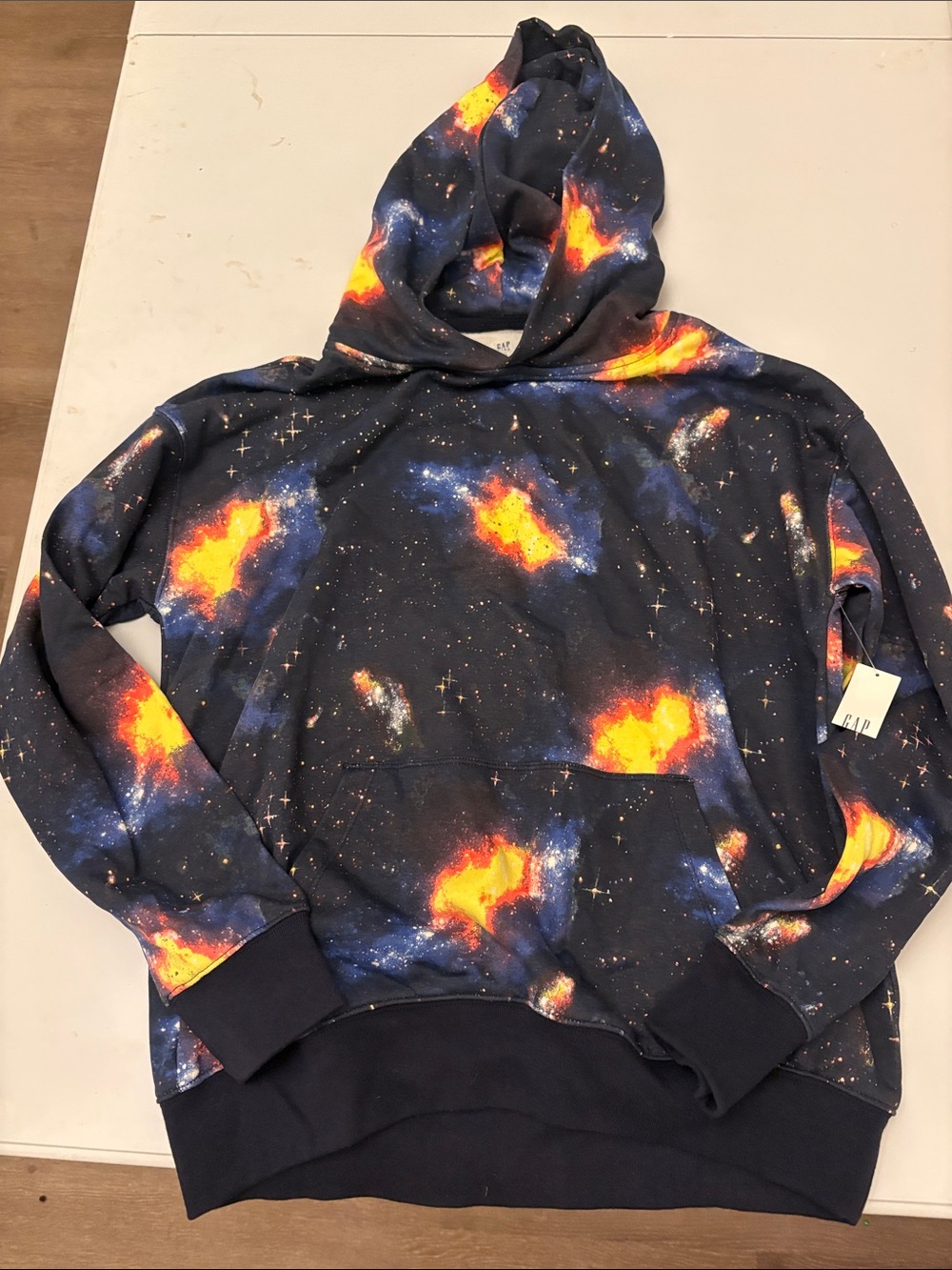 GAP Kids Galaxy Hoodie in Navy with Bright Orange & Blue Stars